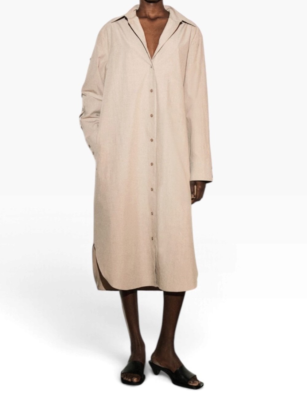 COS Cream Pinwale Cotton Corduroy Curved Sleeve Shirt Dress 8